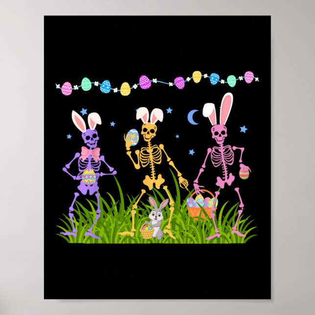 Påsk Funny Skeletons Dancing Bunny Women Manar Kid Poster (Framsidan)