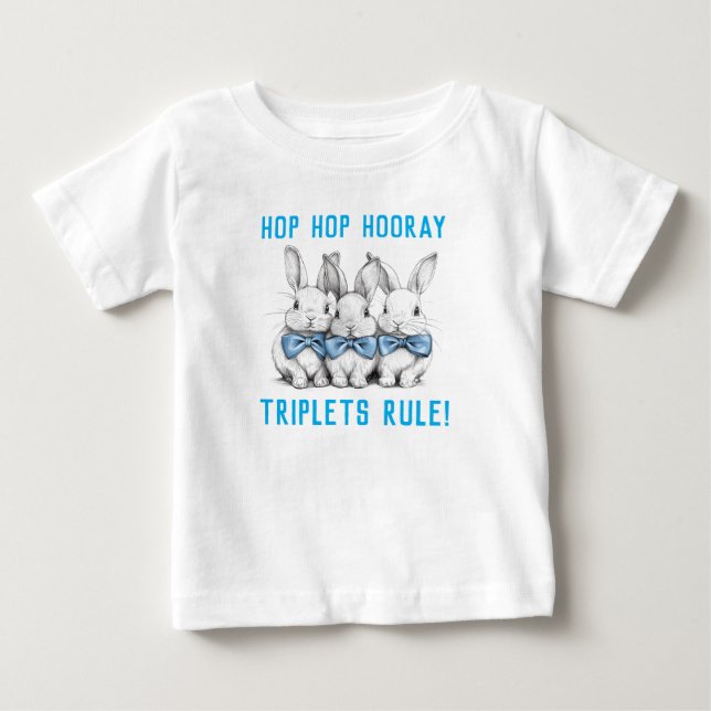 Påsk Gift, babyskor, Bunnies, Boys Triplets T Shirt (Framsida)