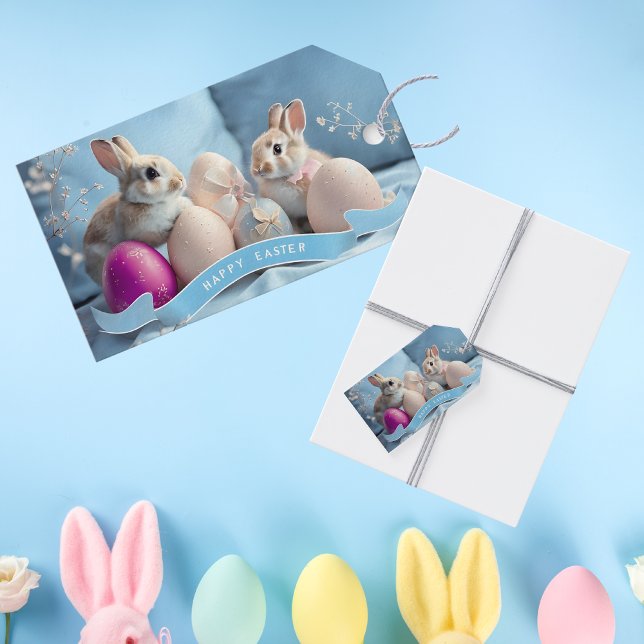 Påsk Gift Märkre Två kaniner och Påskägg Presentetikett (Skapare uppladdad)