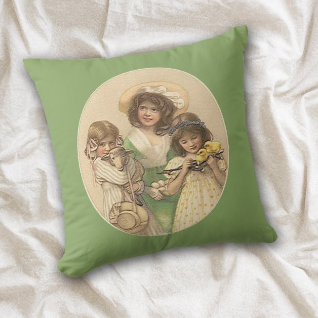 Påsk Girls Vintage Art Pillow Kudde (Skapare uppladdad)