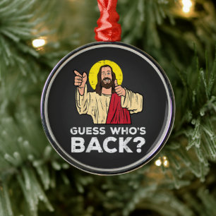 Påsk gissa vem som är tillbaka Jesus rolig religiö Julgransprydnad Metall