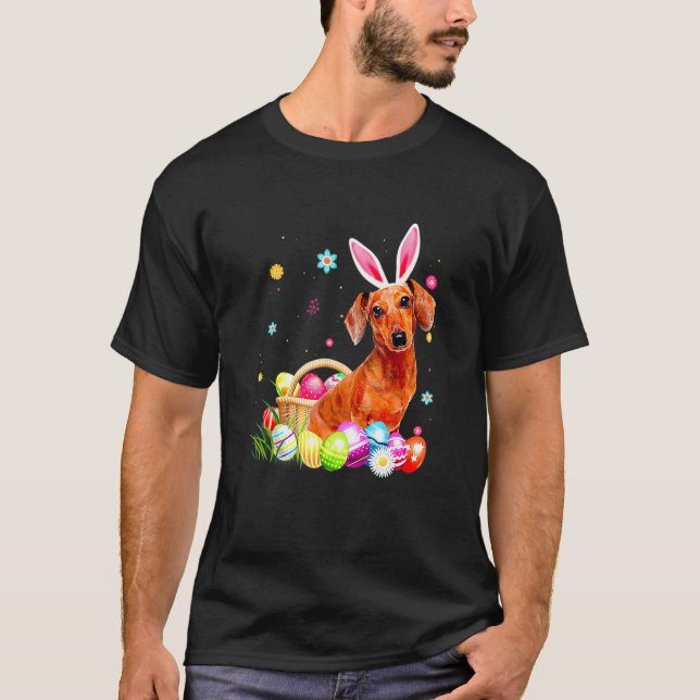 Påsk Glad påsk Cute Bunny Dachshund Wearing B T Shirt (Framsida)