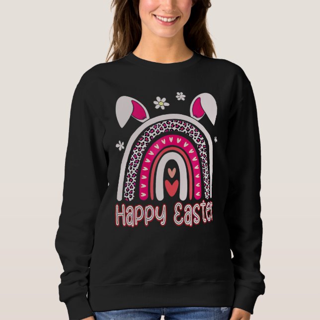 Påsk Glad påsk Leopard Rainbow Bunny Öron Egg T Shirt (Framsida)
