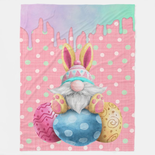 Påsk Gnome Polkadot Eggs Icing Dricks Fleecefilt (Framsidan)