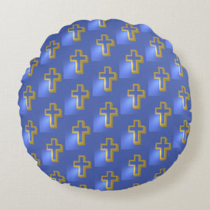 Påsk Golden Christian Religiösa Lit Kor Blue Rund Kudde