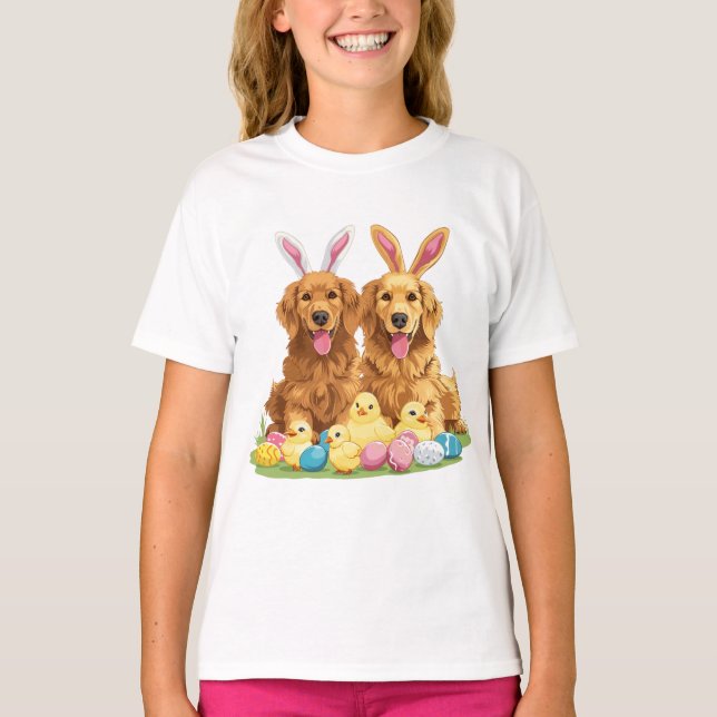 Påsk Golden Retriever Hundar Bunny Öron T Shirt (Framsida)