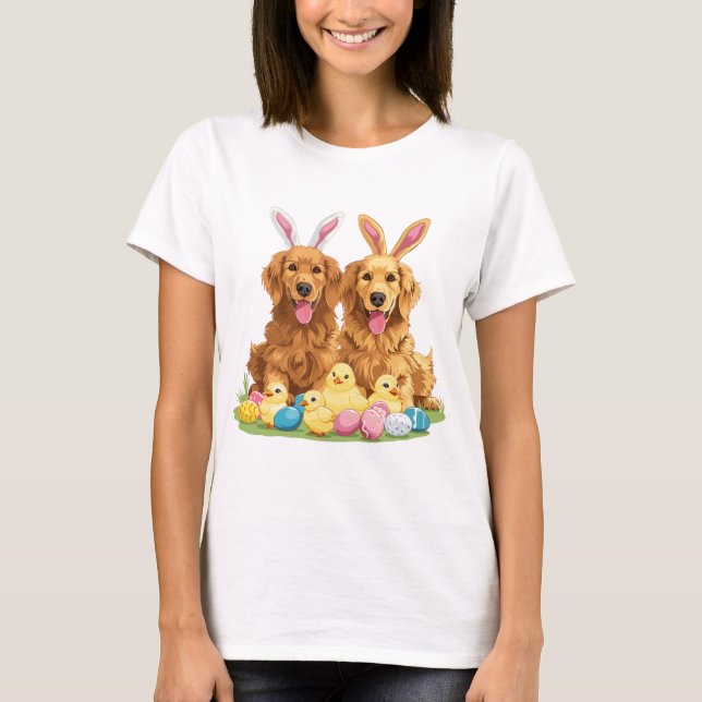 Påsk Golden Retriever Hundar Bunny Öron T Shirt (Framsida)