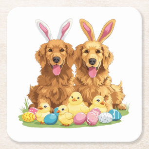 Påsk Golden Retriever Hundar Bunny Öron Underlägg Papper Kvadrat