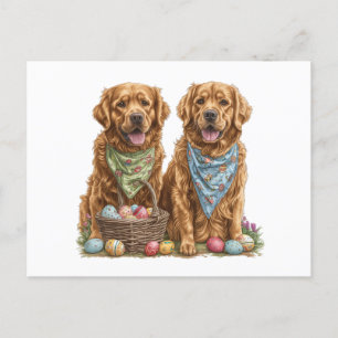 Påsk Golden Retriever Hundar Påsk Basket Helg Vykort