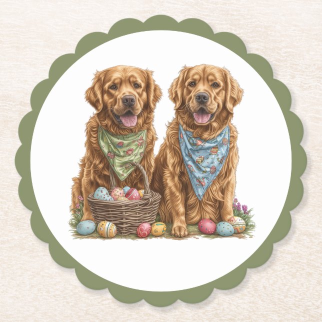 Påsk Golden Retriever Hundar Påsk Basket Underlägg Papper (Framsida)