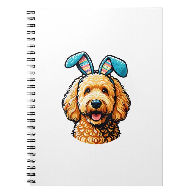 Påsk Goldendoodle Hund som bär kaninöron, Påsk Anteckningsbok (Framsidan)