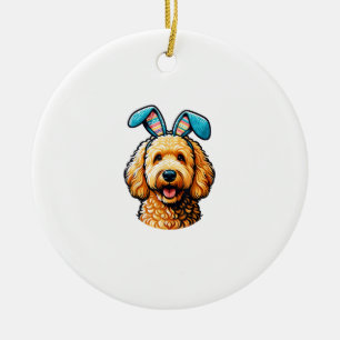 Påsk Goldendoodle Hund som bär kaninöron, Påsk Julgransprydnad Keramik