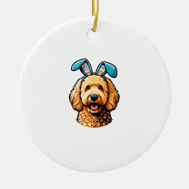 Påsk Goldendoodle Hund som bär kaninöron, Påsk Julgransprydnad Keramik (Framsidan)
