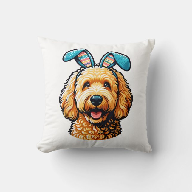 Påsk Goldendoodle Hund som bär kaninöron, Påsk Kudde (Framsida)