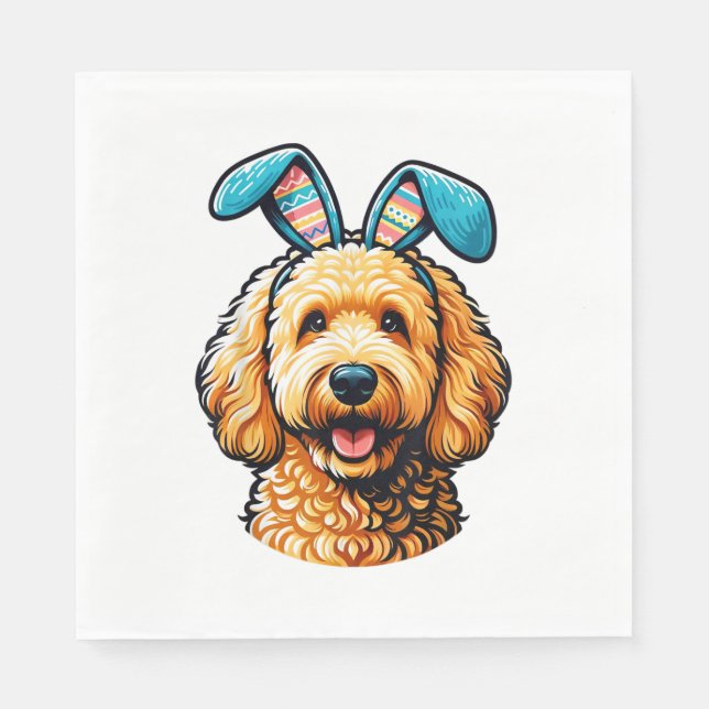 Påsk Goldendoodle Hund som bär kaninöron, Påsk Pappersservett (Framsidan)