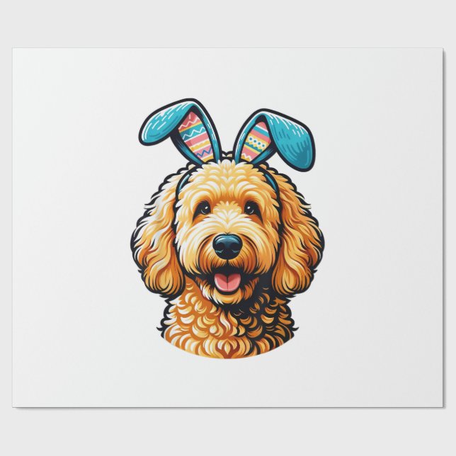 Påsk Goldendoodle Hund som bär kaninöron, Påsk Presentpapper (Platt)