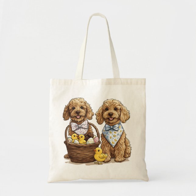 Påsk Goldendoodle Hundar Påsk Basket Tygkasse (Framsidan)