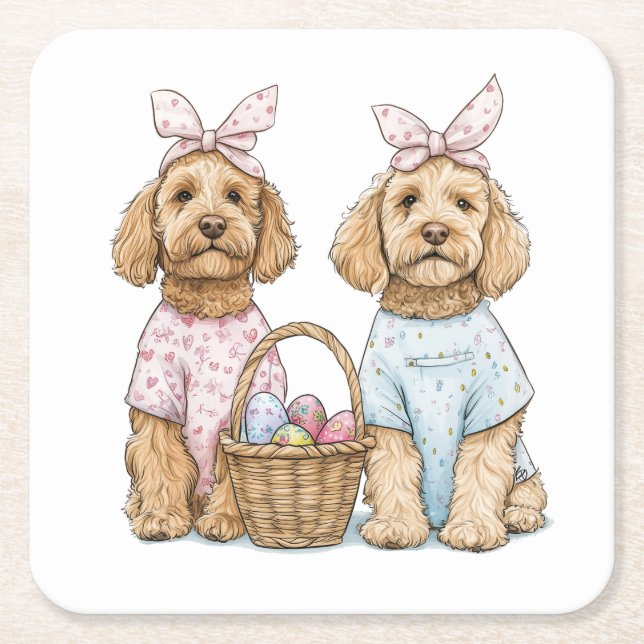 Påsk Goldendoodle Hundar Underlägg Papper Kvadrat (Framsidan)