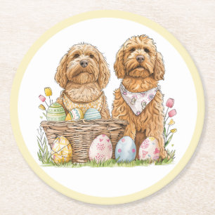 Påsk Goldendoodle Hundar Underlägg Papper Rund