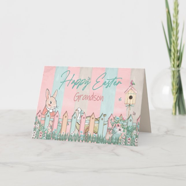 Påsk, Grandson, Bunny , Fence Kort (Framsida)