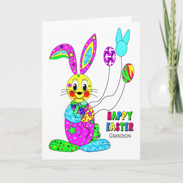 PÅSK Grandson kaleidoscope Colorful Bunny Helgkort (Framsida)