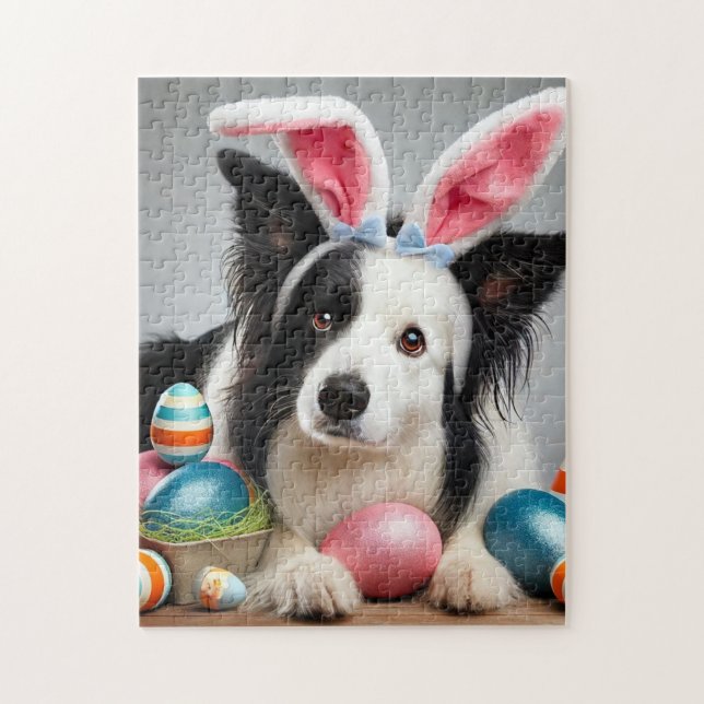 Påsk Gräns Collie Hund med Helgdag Eggs Puzzle Pussel (Vertikal)