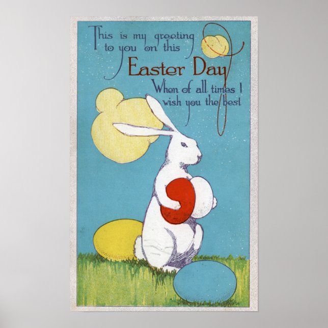 Påsk GreetingEaster Bunny Holding Eggs Poster (Framsidan)