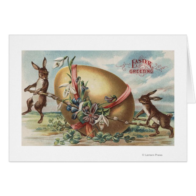 Påsk GreetingsRabbits by a Decorated Egg Hälsningskort (Framsidan Horizontal)