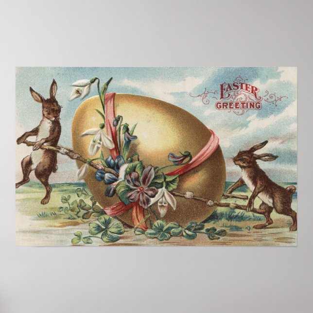 Påsk GreetingsRabbits by a Decorated Egg Poster (Framsidan)