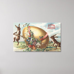 Påsk GreetingsRabbits vid ett dekorerat ägg Canvastryck