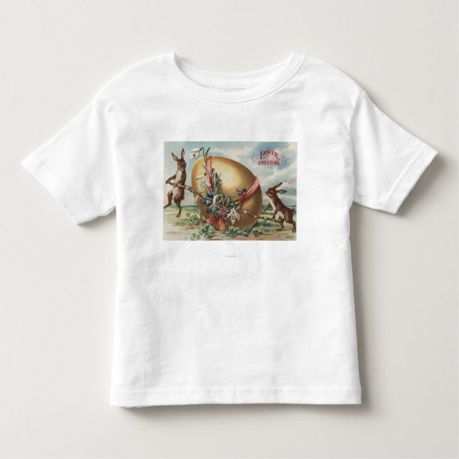 Påsk GreetingsRabbits vid ett dekorerat ägg T-shirt (Framsida)