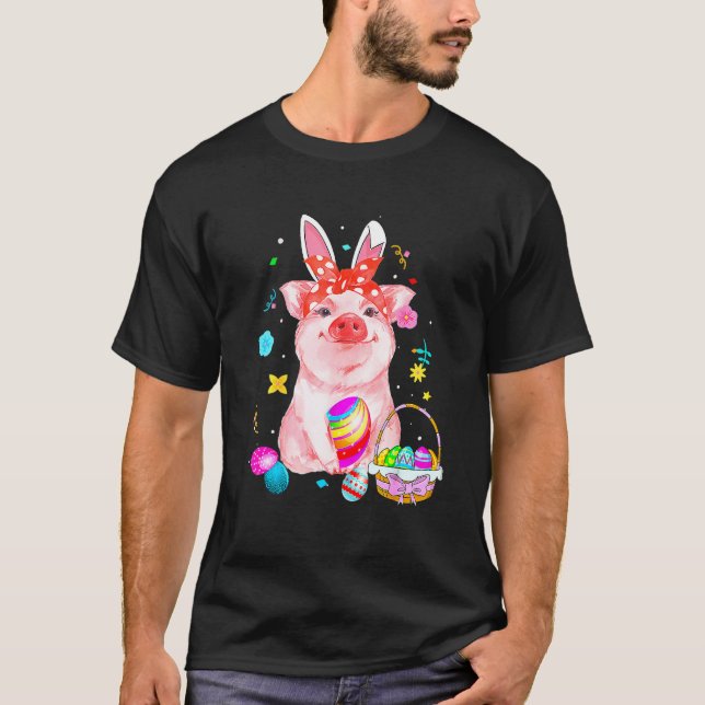 Påsk Gris med Påskhare Öron Påsk T Shirt (Framsida)