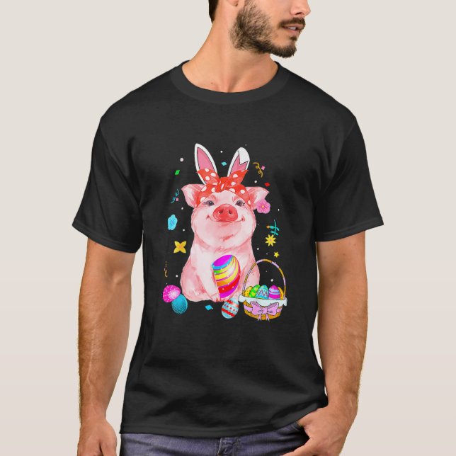 Påsk Gris med Påskhare Öron Påsk T Shirt (Framsida)