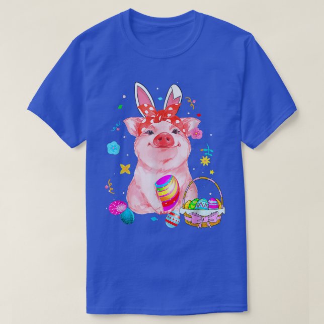 Påsk Gris med Påskhare Öron Påsk  T Shirt (Design framsida)