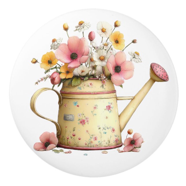 Påsk Gul Rosa Vattensaneringskanna med Blommor Knopp (Framsidan)