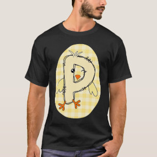 Påsk Gult Gingham Chick Initial P Brev Namn T Shirt