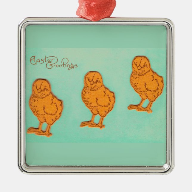 Påsk Hälsning Chick Grönt Julgransprydnad Metall (Framsidan)