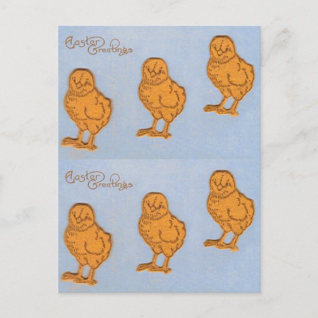 Påsk Hälsning Chickar i blått Helg Vykort (Framsida)