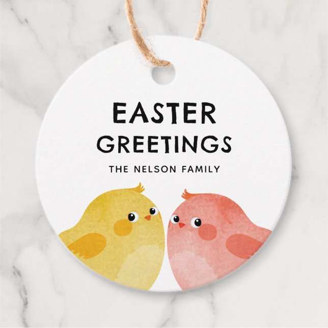 Påsk Hälsning med två små kycklingar Gåvor Etiketter (Framsida)