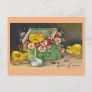 Påsk Hälsning Vintage Cute Chicks Blommigt Vykort