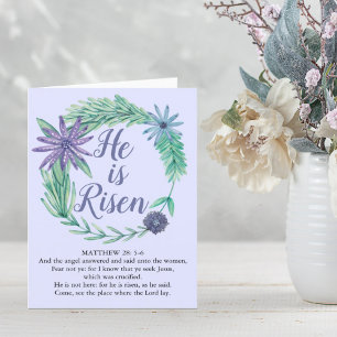 Påsk Han är Risen Lila Religiösa Matthew Verse Helgkort