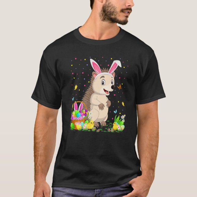 Påsk Hedgehog Bunny Egg Hunting Hedgehog Påsk T Shirt (Framsida)