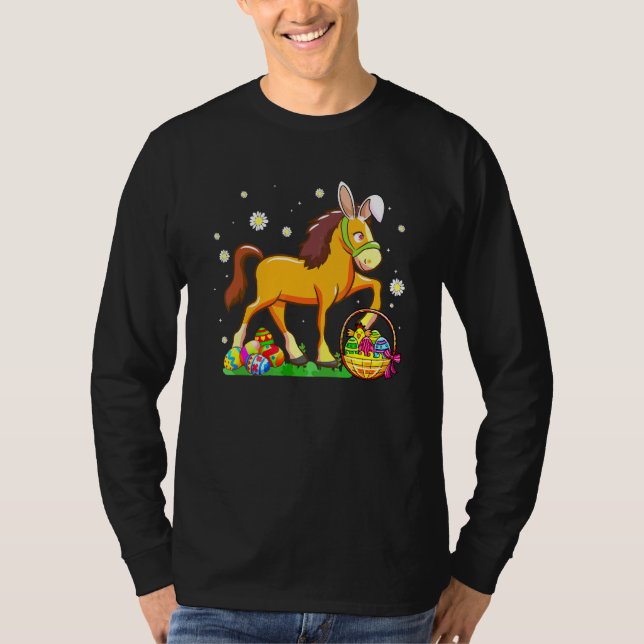Påsk Horse Bunny Öron Eggs Hunting Basket Girls T Shirt (Framsida)