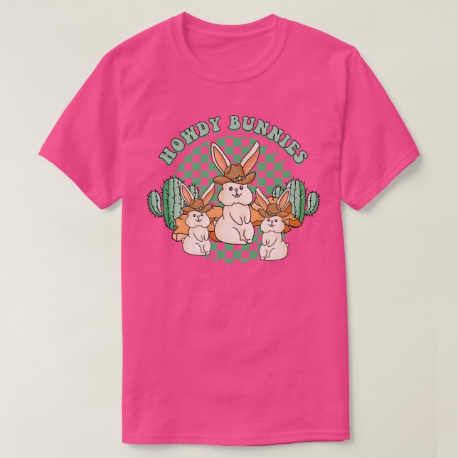 Påsk Howdy Bunnies Cowgirl Cowboy Land Wester T Shirt (Design framsida)