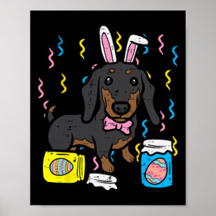 Påsk Hund Dachsund Bunny Cute Egg Hunting Girls B Poster