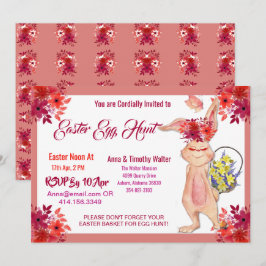 Påsk Hunt Watercolor Bunny Family Kid-inbjudan Anteckningskort
