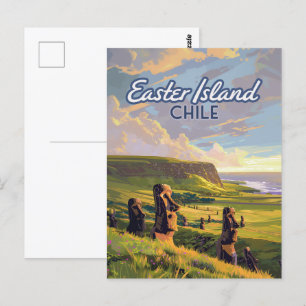 Påsk Island Chile Moai Rapa Nui Polynesia Retro Vykort