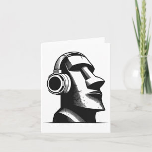 Påsk Island Moai Statue Headphone Music Älskare F Kort