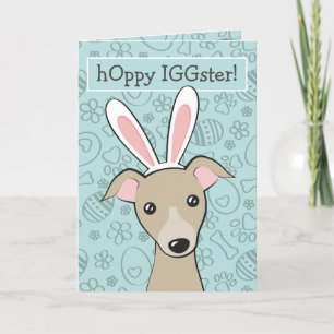 Påsk Italienska Greyhound Fawn Hund Cute Bunny öro Helgkort