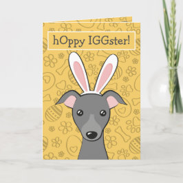Påsk Italienska Greyhound Grått Hund Cute Bunny ör Helgkort